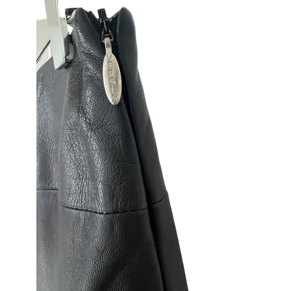 Versus Versace Black Leather Skirt With Side Slit - Picture 3 of 5